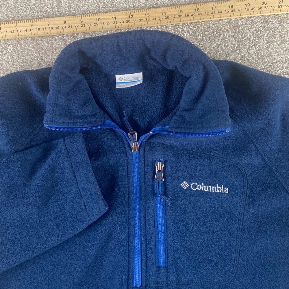 Columbia Mens M Blue Colorblock Quarter Zip Fleece Pullover Jacket Chest Pocket